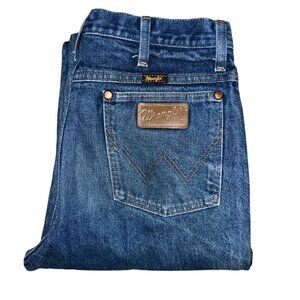 Wrangler Western Straight Leg Jeans Mens 33 33 Medium Wash Logo Pockets Blue